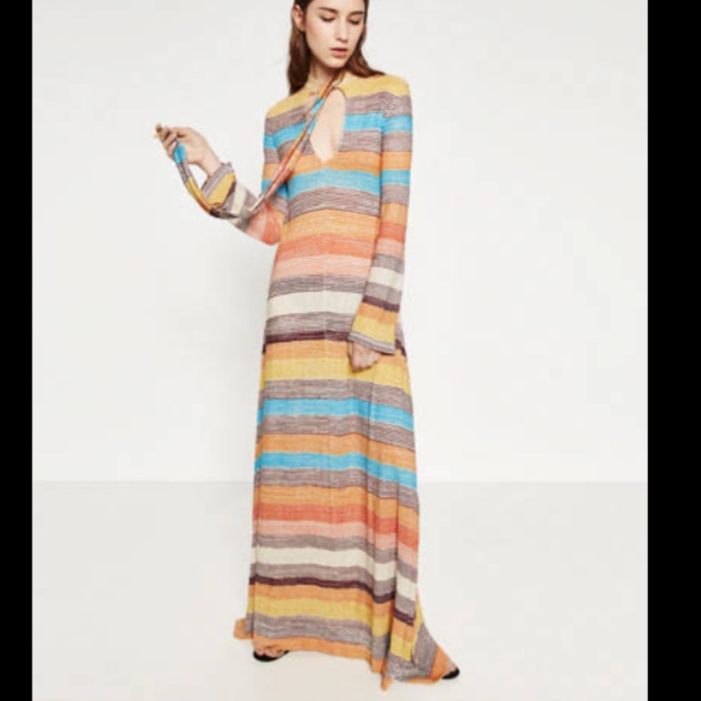 Zara metallic rainbow dress lurex maxi sparkle sheer knit long sleeve wedding